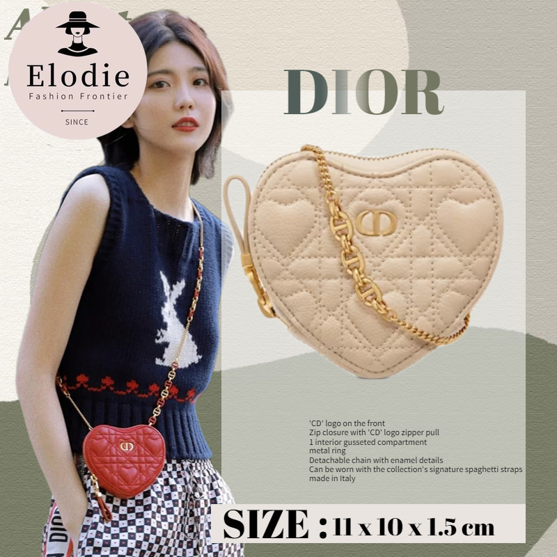 ⭐ Dior Caro กระเป๋าใส่เหรียญ สายโซ่ รูปหัวใจ สําหรับผู้หญิง BGE7