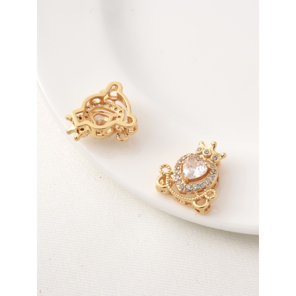 Spacer ลูกปัดทองแดงชุบ 14K ทองแท้ Micro-Inlaid Zircon Crown Four-Way Spacer ลูกปัด Handmade diy สร้อยข้อมือเงินตกแต่งวัสดุ - รูปที่ 2