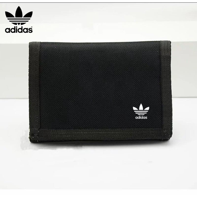 Adidasกระเป๋าสตางค์ใบสั้นผู้ชายและผู้หญิงแบบเรียบๆ ผ้าไนลอน