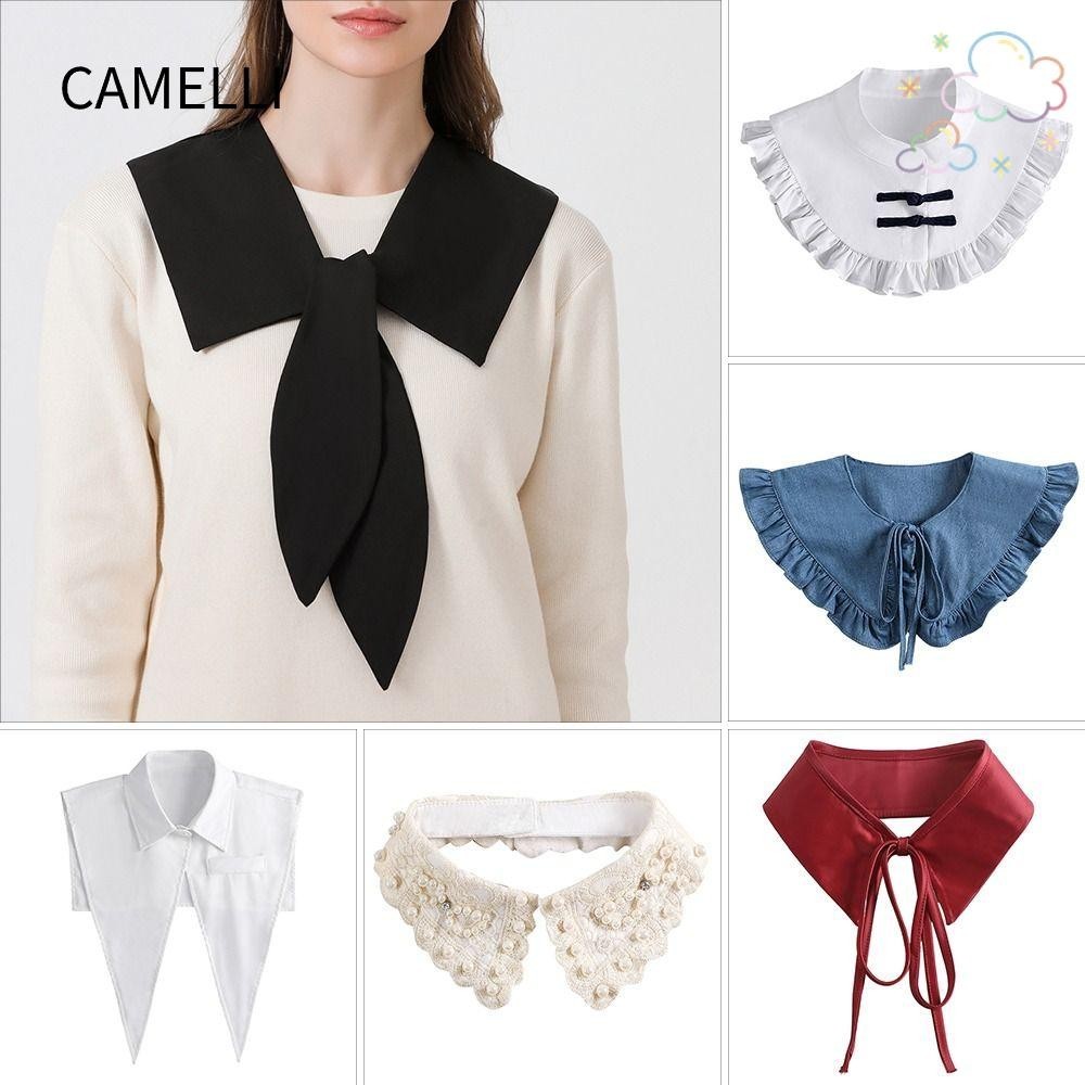 Camelli เสื้อเชิ้ต คอปกปลอม ผ้าฝ้าย คลาสสิก ถอดออกได้ สไตล์วินเทจ สําหรับผู้หญิง