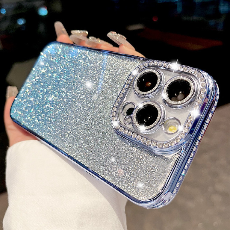 หรูหราชุบแฟลชเพชรกรอบgradient Glitterโทรศัพท ์ สําหรับiPhone15 14 13 12 11 Pro MAX IXS MAX XR XS 7 8 Plus Shock-proofกล ้ องมาพร ้ อมกับเลนส ์ ซิลิโคนนุ ่ มBa