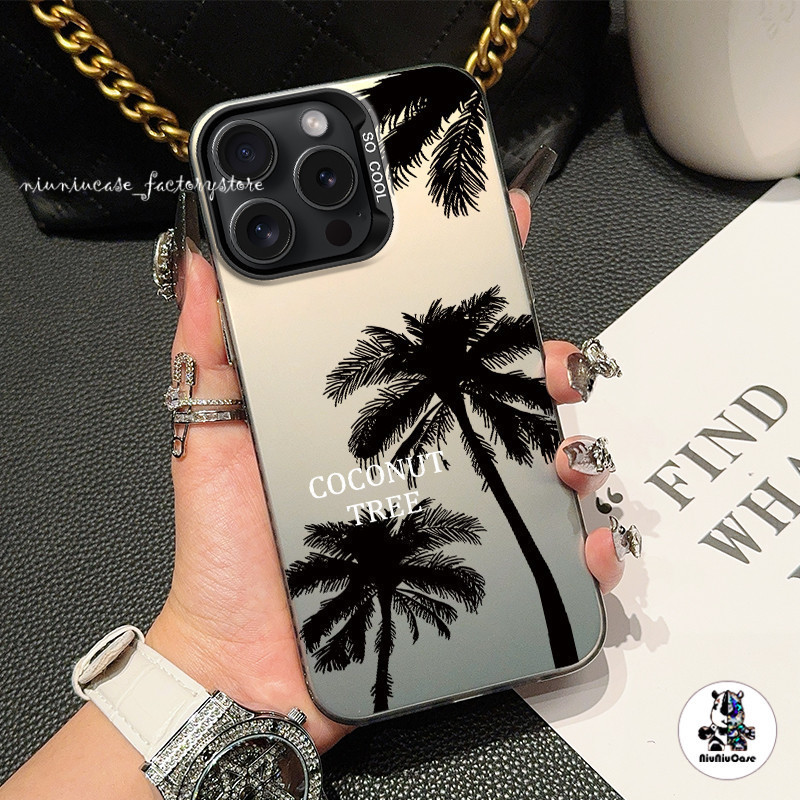 For iPhone 13 12 14 11 15 Pro Max XR X XS SE 7 8 Plus เคส ต้นมะพร้าวบุคลิกภาพ น่ารักลายป้องกันการตก ซิลิโคนนุ่ม เคสไอโฟน