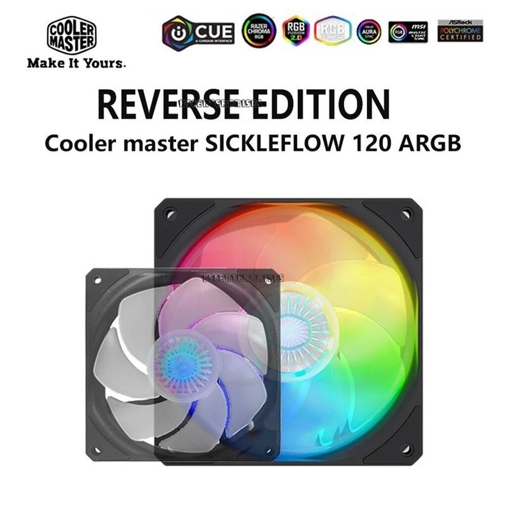 Cooler Master SickleFlow 120 V2 ARGB (Reverse Edition) - For Push-Pull CPU Cooler Setup as Exhaust Fan - Addressable RGB