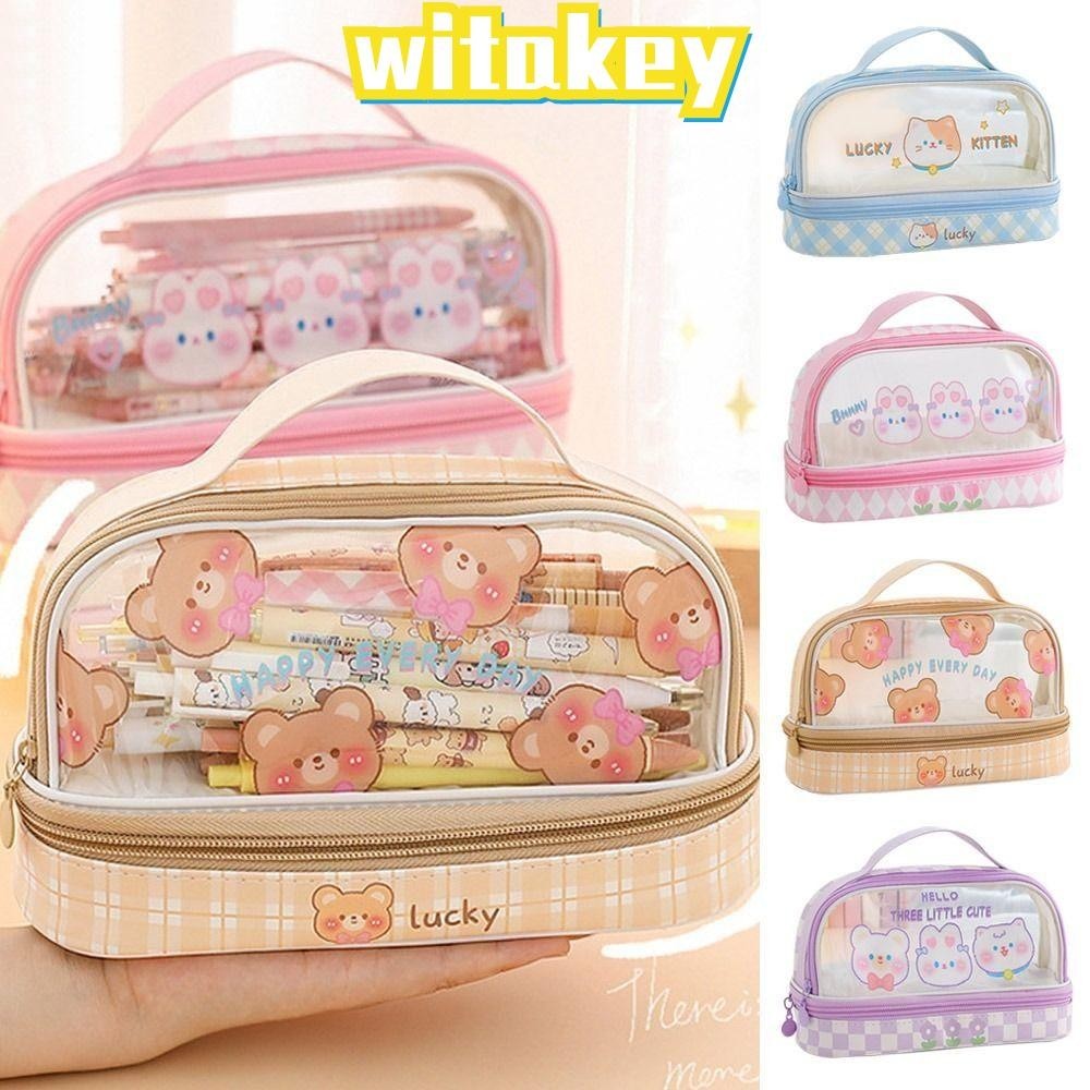Witakey ดินสอ , Double Layer PVC Stationary Organizer , การ ์ ตูนสํานักงานโรงเรียนอุปกรณ ์ กระเป ๋ าปากกาความจุขนาดใหญ ่