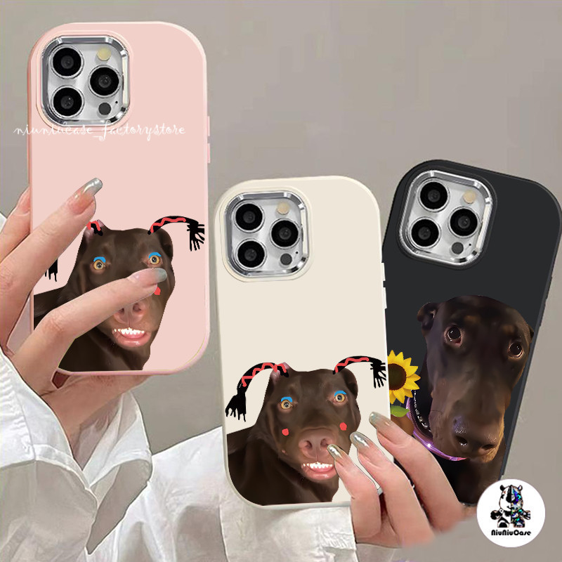 สำหรับ iPhone 13 12 14 11 15 Pro Max XR X Plus XS SE 7 ลายดอกไม้ลูกสุนัขกรอบโลหะกรณีโทรศัพท์ป้องกันการตกกันกระแทกและ