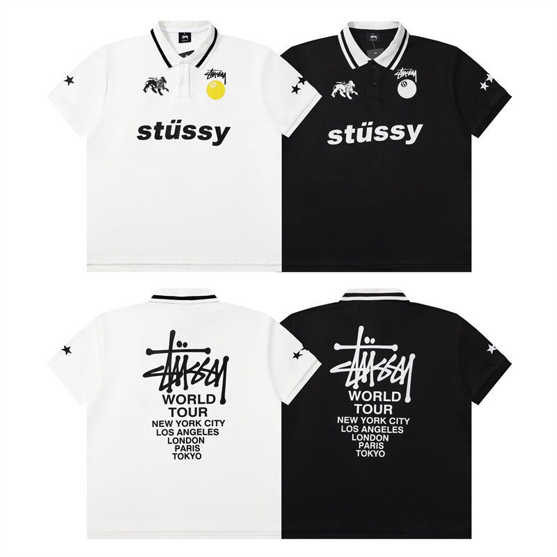 สตรีทแฟชั่นผู้ชายและผู้หญิงเสื้อโปโลพิมพ์ลายคลาสสิกกีฬาเสื้อลําลองแขนสั้น