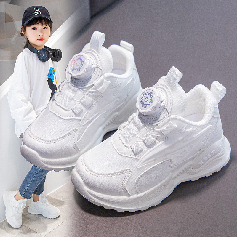 วันเด ็ กกีฬารองเท ้ าสีขาวสาวAll-Matchสีทึบกันน ้ ํารองเท ้ าเด ็ กSoft Sole Anti-SLIPสบายBreathableรองเท ้ าสบายๆ