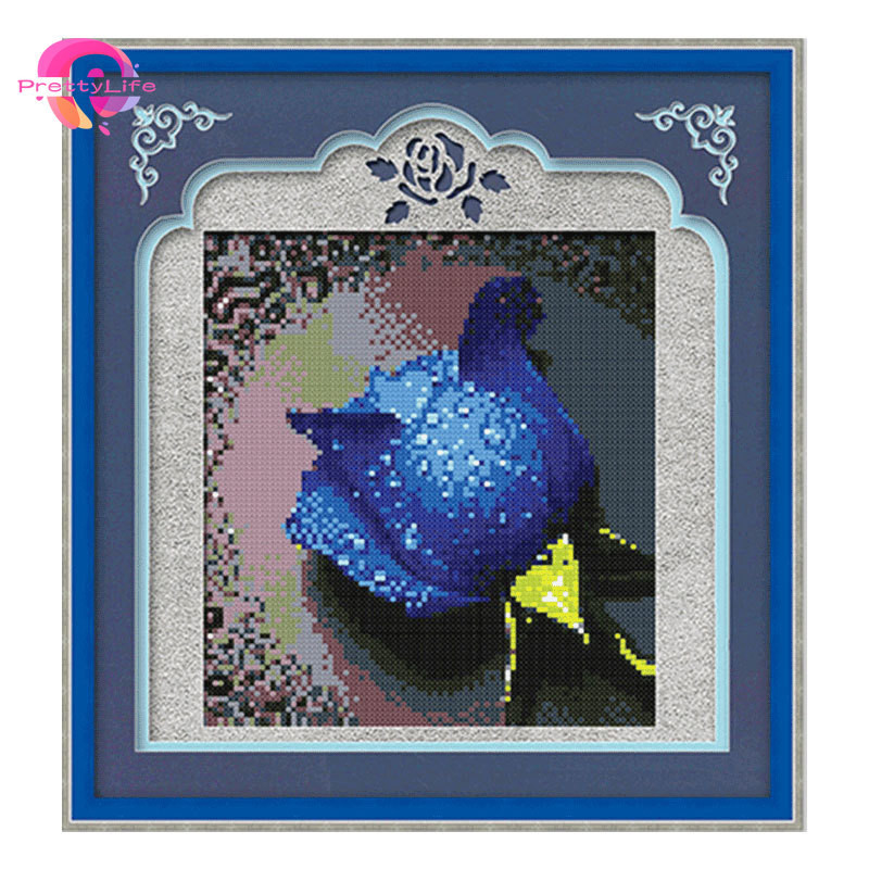 Ks Cross Blue Rose 2024 ใหม่ห้องนั่งเล่นที่ทันสมัยภาพวาดห้องนอน Minimalist ชิ้นเล็กๆเย็บปักถักร้อยด้