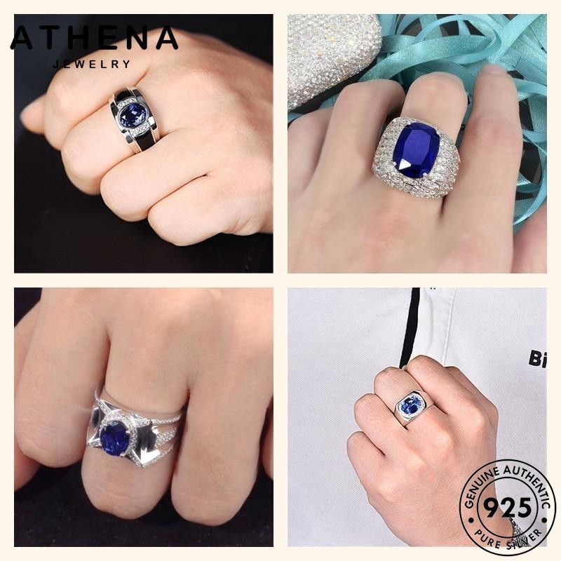 ATHENA JEWELRY แท้ แหวนปรับได้ แฟชั่น ผู้ชาย เงิน 925 ไพลิน แหวน M130