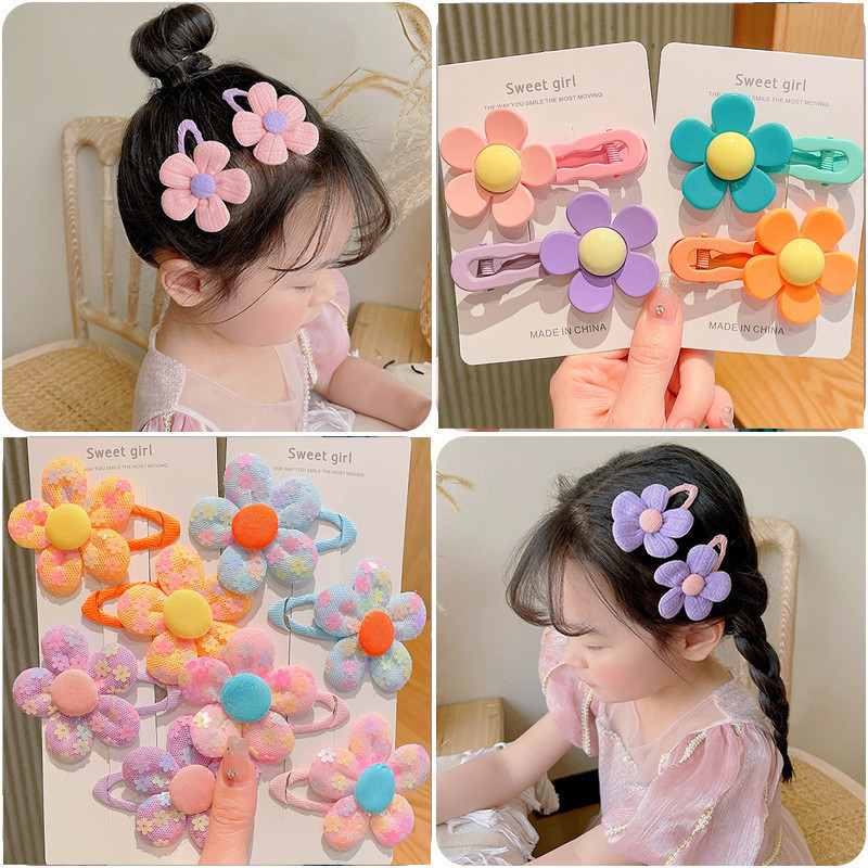 ชุดกิ ๊ บติดผมดอกไม ้ 2 ชิ ้ นสําหรับเด ็ กผู ้ หญิงน ่ ารัก Duckbill Bangs Bb Clips