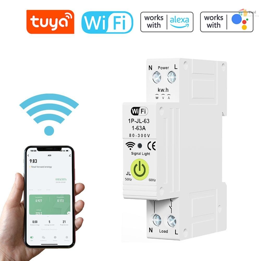 Tuya WiFi อัจฉริยะ Circuit Breaker ON OFF Timing Energy Meter อัตโนมัติ Reclosing Protector พร้อมฟังก์ชั่นวัดและ Prepaid ใช้งานร่วมกับ Alexa และ Google Assistant สําหรับ Voi