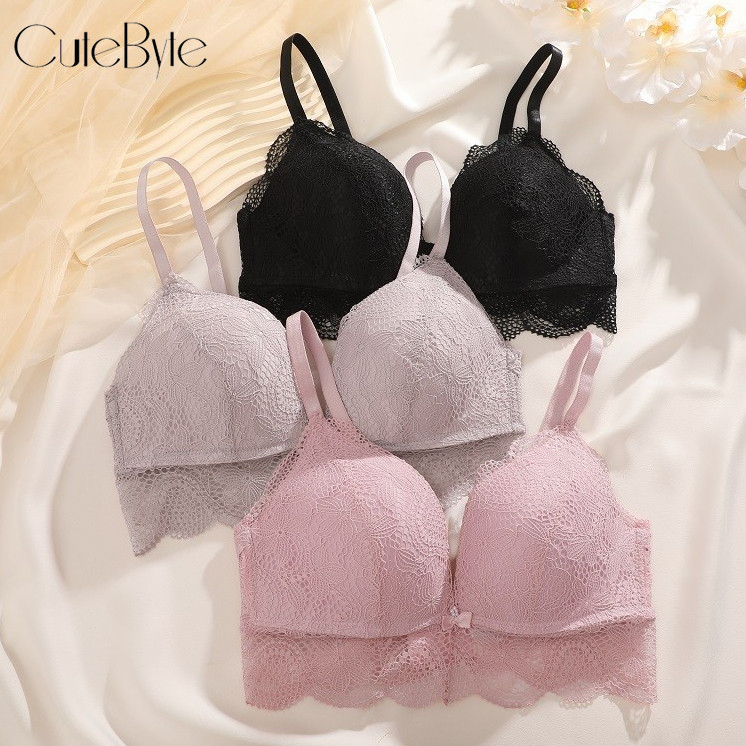 Cutebyte Lace Push Up Bra สําหรับผู้หญิงเซ็กซี่ Comfort ชุดชั้นใน Soft Bra Comfort Top Deep-V เซ็กซี่ Bralette