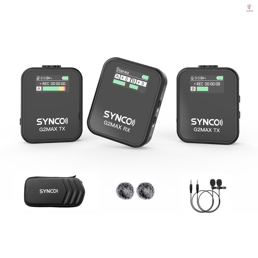 Synco G2MAX 1-Trigger-2 2.4G Wireless Microphone System Clip-on Microphone 200M Transmission Range 8GB Built-in Memory TFT Screen สําหรับสมาร ์ ทโฟนกล ้ องวิดีโอ Vlog Live Streamin