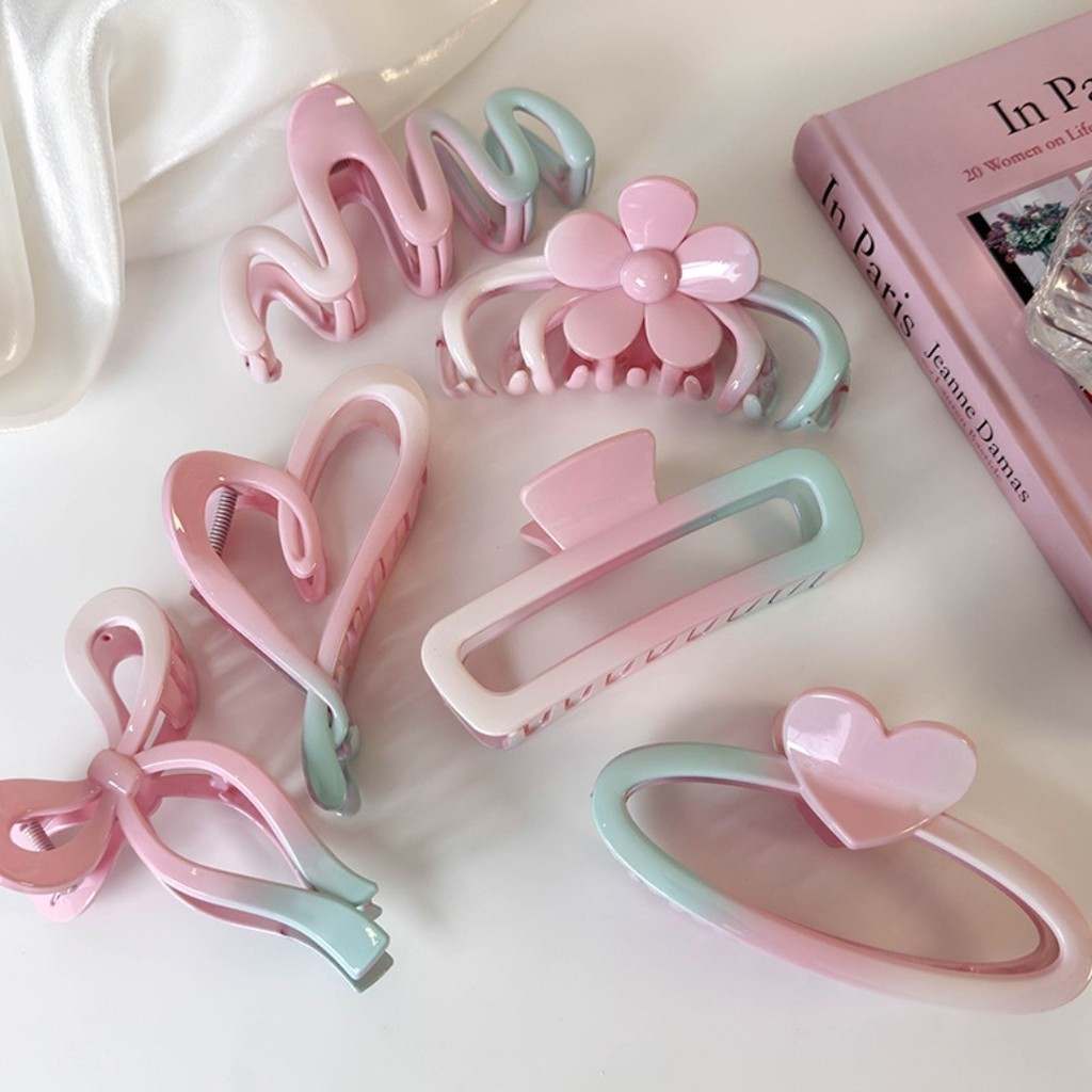 ผู ้ หญิงโรแมนติกเรซิ ่ นสี Gradient Hairpin ดอกไม ้ หัวใจ Bowknot Hairpin