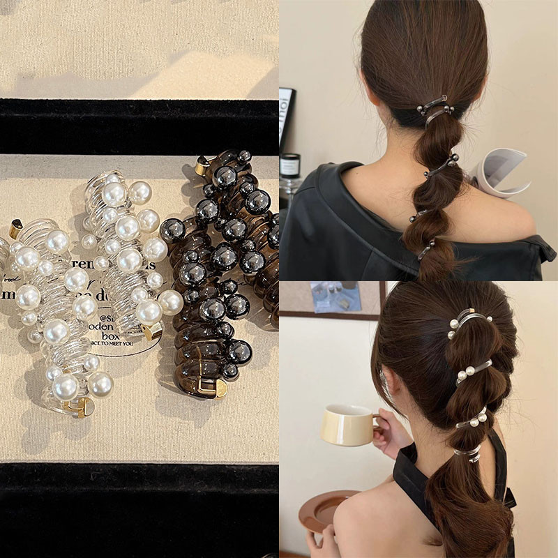 สาวหวาน Elastic Pearl Decor เชือกผมเกลียวผมผูกผมยางหางม ้ า