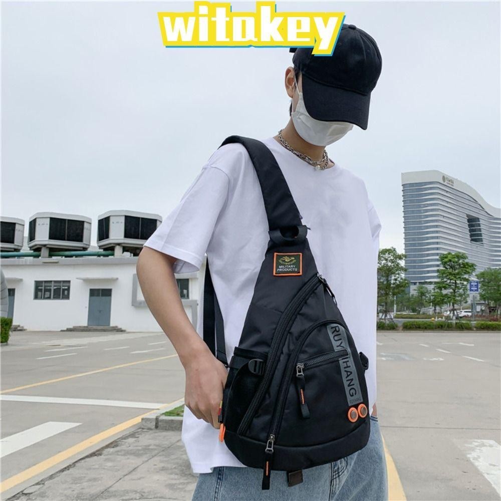 Witakey กระเป๋าสะพายไหล่ กระเป๋าคาดอก ผ้าไนล่อน กันน้ํา สีเขียว สีดํา เหมาะกับการเดินทางกลางแจ้ง