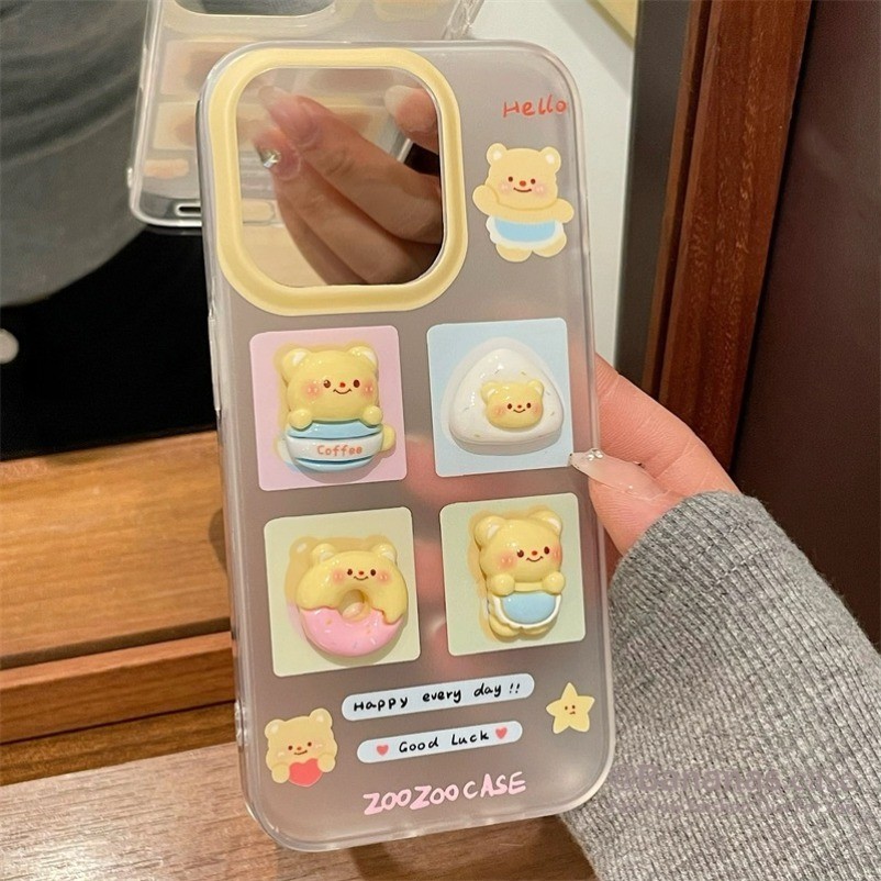 Iphone 16 15 14 13 12 11 Pro Max X XR XS Max 7 8 6 6s Plus SE2020 เคสโทรศัพท์ 3D DIY การ์ตูนหมีสีเหลือง Matte Clear Soft Cover