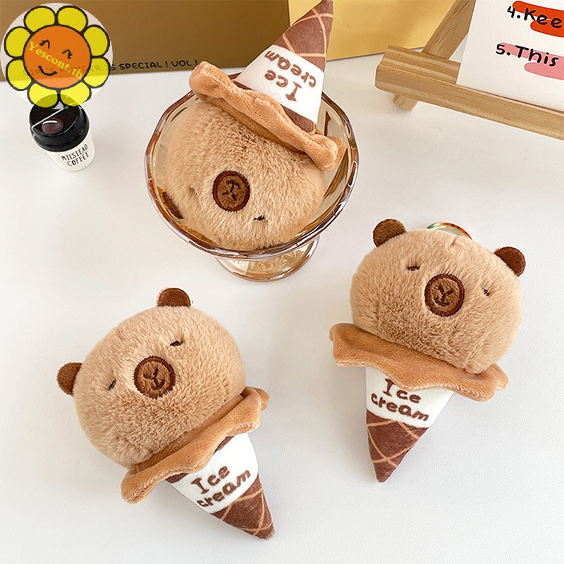 Yescont น่ารักไอศกรีมกรวย Capybara ตุ๊กตาตุ๊กตาของเล่นตุ๊กตาสัตว์พวงกุญแจกระเป๋าจี้ Girly Heart Key แขวนเครื่องประดับอุปกรณ์เสริมของขวัญ TH