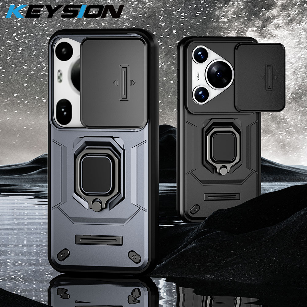 Keysion เคสกันกระแทกสําหรับ Huawei Pura 70 Ultra P70 Pro สไลด์แหวนป้องกันกล้องขาตั้งฝาครอบโทรศัพท์สําหรับ Huawei Pura 70 Pro +