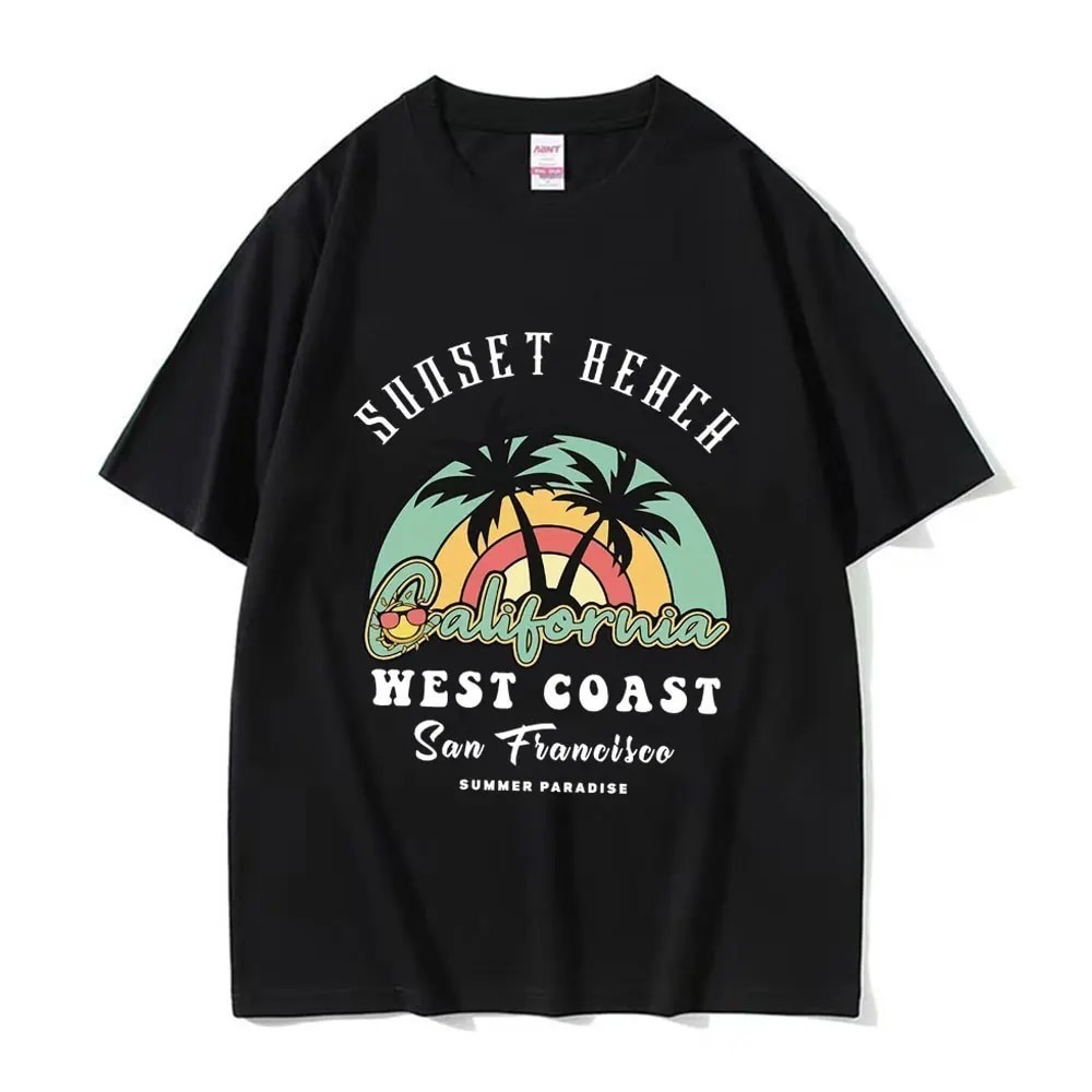 ใหม่ เสื้อยืด พิมพ์ลาย Sunset Beach Paradise California West Coast San Francisco สําหรับผู้ชาย