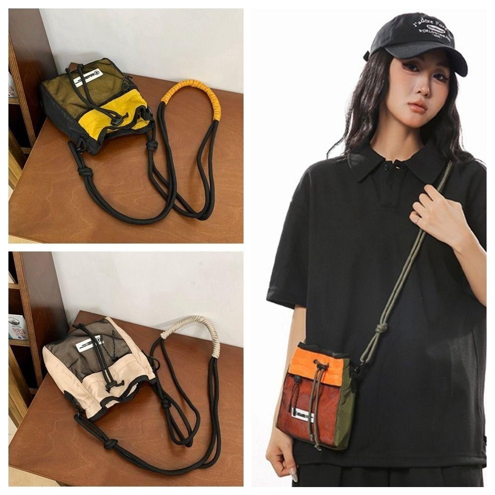 Sevenhome3e Drawstring Crossbody Bag, Nylon Pleated Men Messenger Bag, Versatile Square Korean Style Lightweight Mini HandBag Kids
