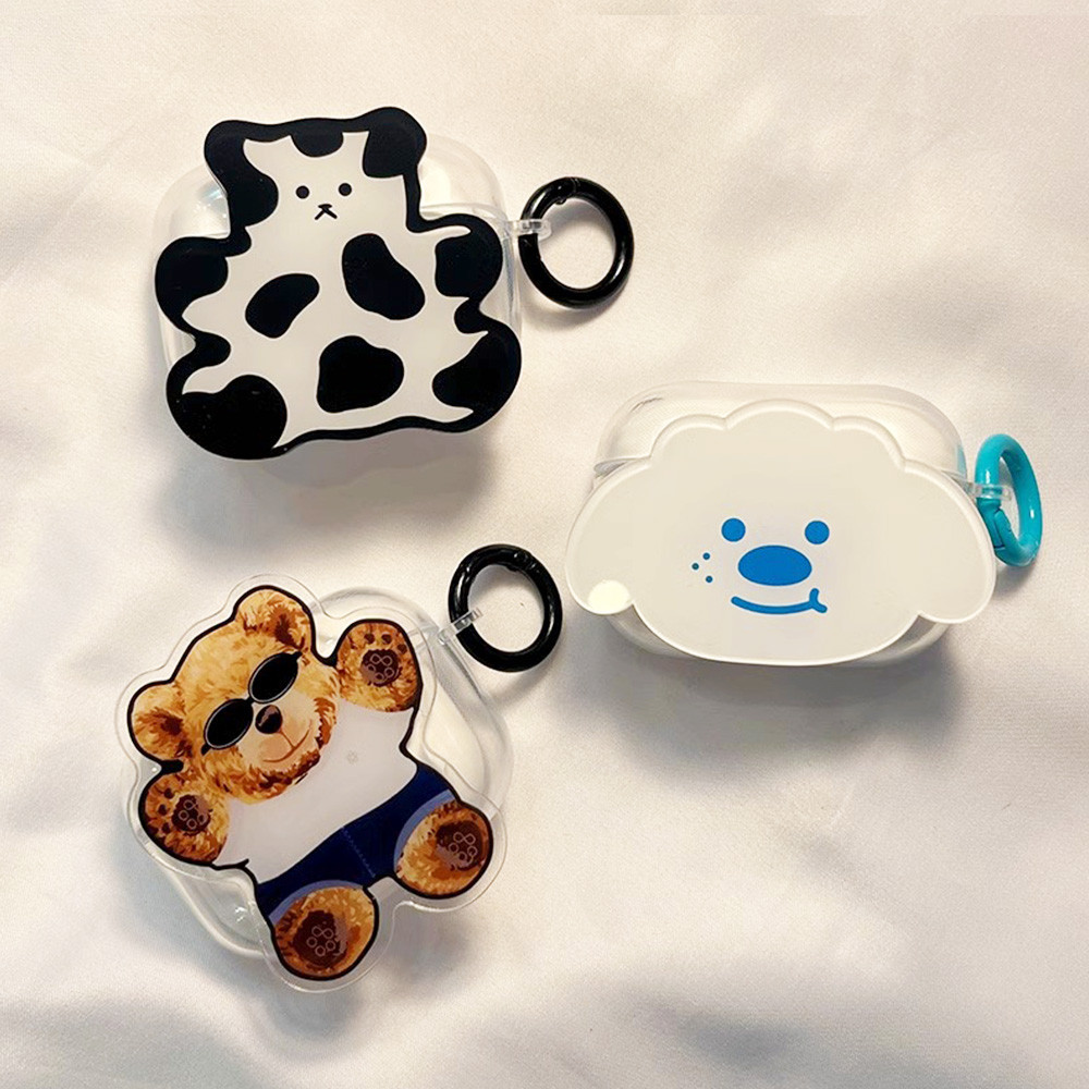 Ins แฟชั่นการ์ตูนหูฟังพร้อมพวงกุญแจสีสําหรับ Airpods 1 2 3 Airpod Pro 2 Smile Face Bear หูฟังไร้สายบลูทูธ Hard Anti-drop ชุดหูฟังฝาครอบป้องกัน
