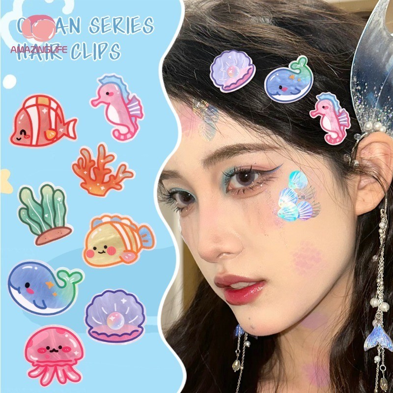 คลิปผมการ์ตูนมหาสมุทร2/4/6ชิ้น-สําหรับสาวๆน่ารักที่เรียบง่ายปลาวาฬเรียบคลิปด้านข้าง-ที่ละเอียดอ่อนมหาสมุทรสัตว์กิ๊บอุปกรณ์ผม