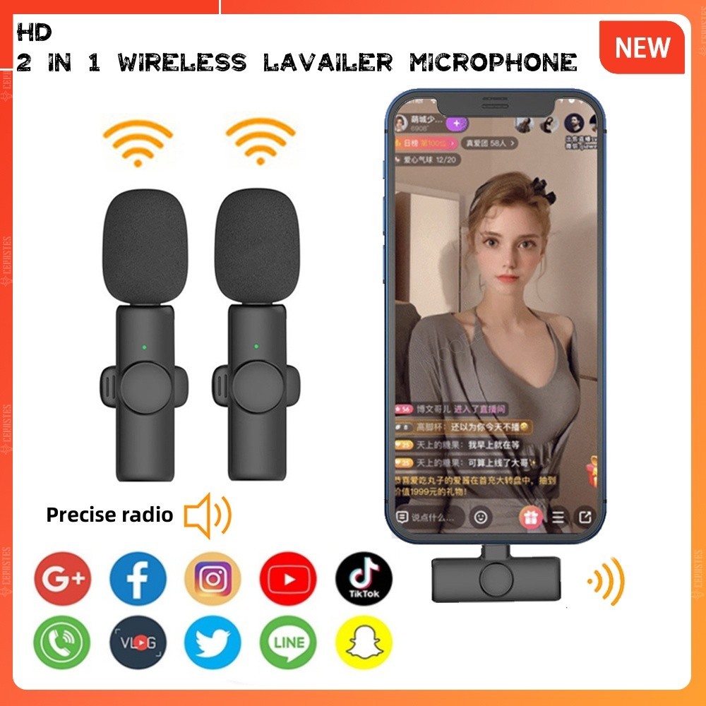 K9 ไมโครโฟนไร ้ สาย Vlog Wireless Lavalier ไมโครโฟน Type C ไมโครโฟนลดเสียงรบกวน Dual ไมโครโฟนสําหรับ