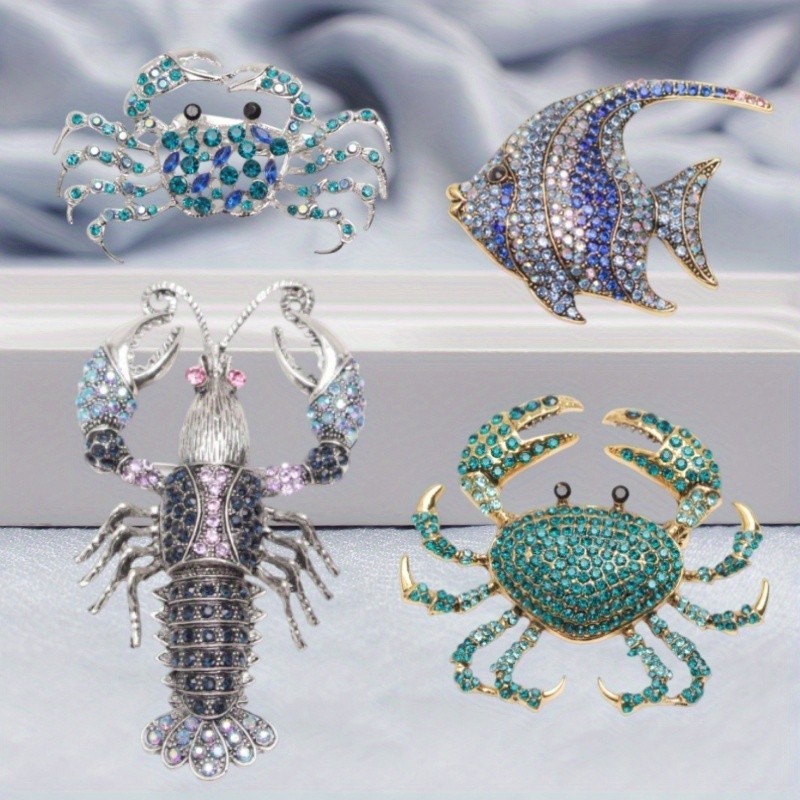 Rhinestone น ่ ารักเข ็ มกลัดปูสําหรับผู ้ หญิงใหม ่ Sparking Sea Animal Party Casual เข ็ มกลัด Pin ของขวัญ