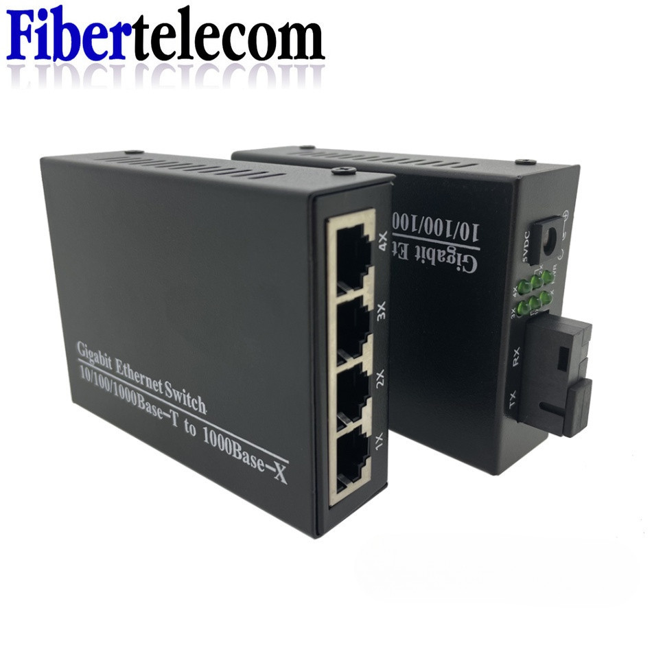 1g4e Gigabit Fiber switch 4 RJ45 1 SC พอร ์ ตไฟเบอร ์ ออปติก 20KM Media Converter Single-Mode Ethernet Gigabit Single Mode Media Converter 1000M