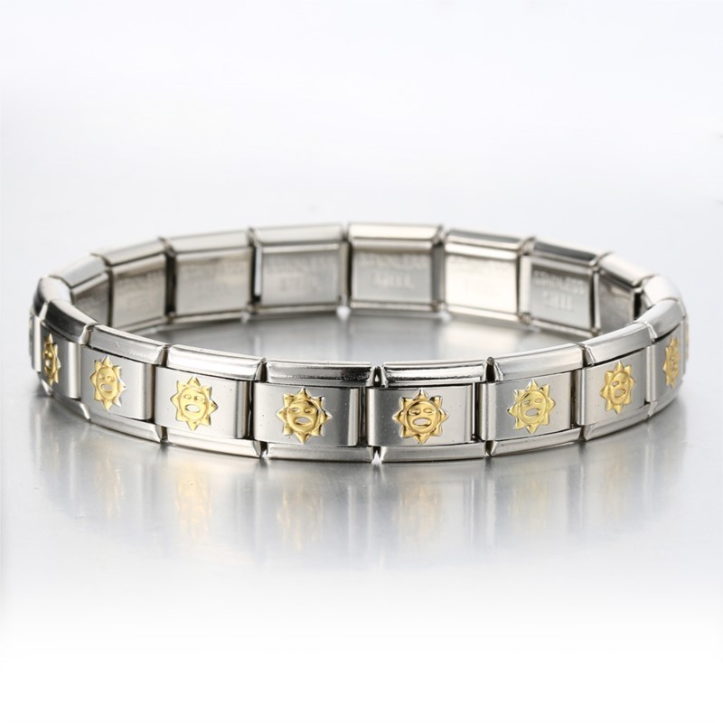 แฟชั่นผู้หญิง Man อิตาเลี่ยน Charm ยิ้ม Face Sun Heart TaiChi สแตนเลสสร้อยข้อมือ Link กําไลข้อมืออินเทรนด์เครื่องประดับ