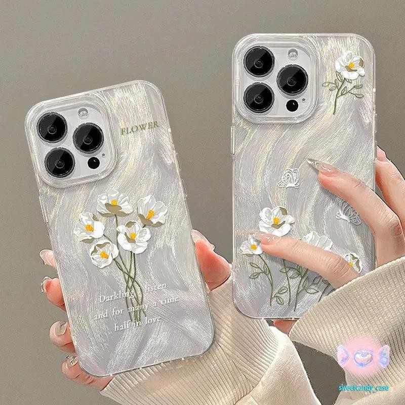 [จัดส่งในพื้นที่] เคสมือถือผ้ากอซขนนกดอกไม้เข้ากันได้กับ iPhone12 13 14 15 11Pro MAX X XS 6 7 8 Plus SE 2020 phone cover