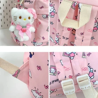 SANRIO กระเป๋าเป้สะพายหลัง ซานริโอ Hello Kitty สําหรับนักเรียนความจุขนาดใหญ่น้ําหนักเบาพิมพ์แฟชั่นกระเป๋าการ์ตูนหญิงอเนกประสงค์