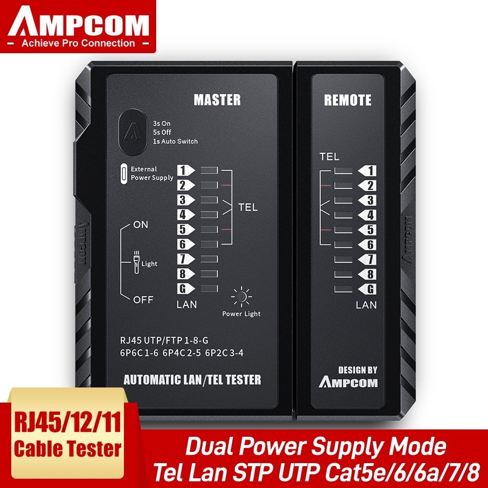 AMPCOM Cable Tester RJ45 RJ11 Ethernet LAN Networking Tool