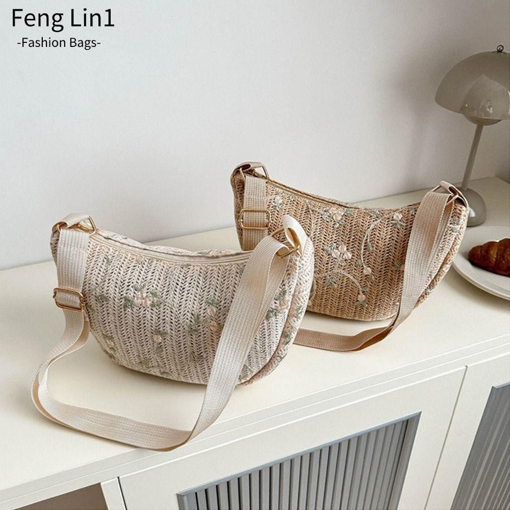 Fengling กระเป๋าคาดเอว, ฟางทอความจุขนาดใหญ่กระเป๋าคาดหน้าอก, น่ารักหวาย Handmade Braid Fanny Pack ผู้หญิงหญิง