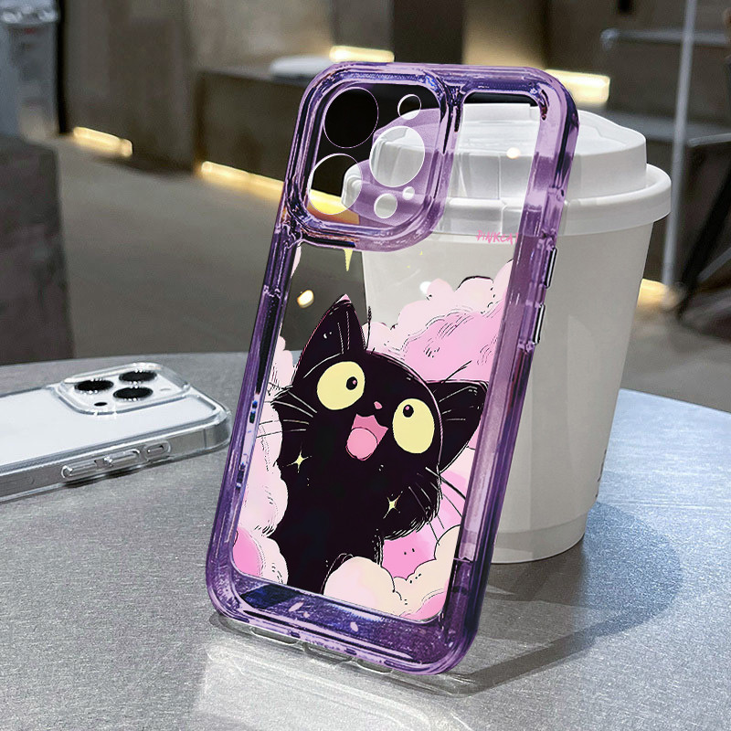 น่ารักแมวดําโปร่งใสเคสโทรศัพท์สําหรับOPPO A5i Pro C65 A3S A9 2020 A5 A16 A31 A8 A52 A72 A92 A53 A33 