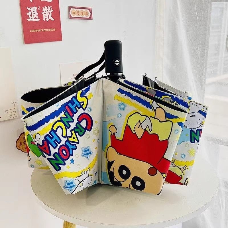 Crayon Shin-Chan นักเรียนน ่ ารักอะนิเมะร ่ มไวนิลอัตโนมัติพับแบบพกพาร ่ มฝนหรือฝน Dual-ใช ้ ครีมกันแดด Ultravi 0601