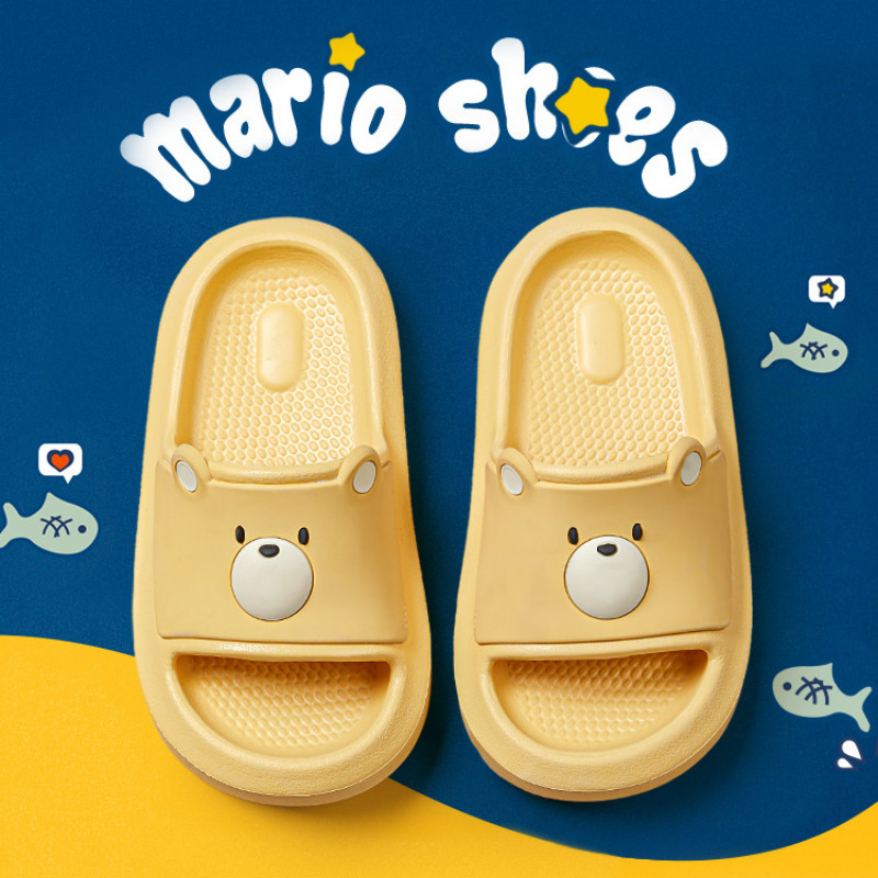 Cheerful Mario 17-25ซม รองเท้าแตะหมีเด็ก น่ารัก สีขาวนวล สีน้ําตาล สีเหลือง รองเท้าเตะเด็กผู้ชาย ฤดูร้อน พื้นนุ่ม แตะเด็ก