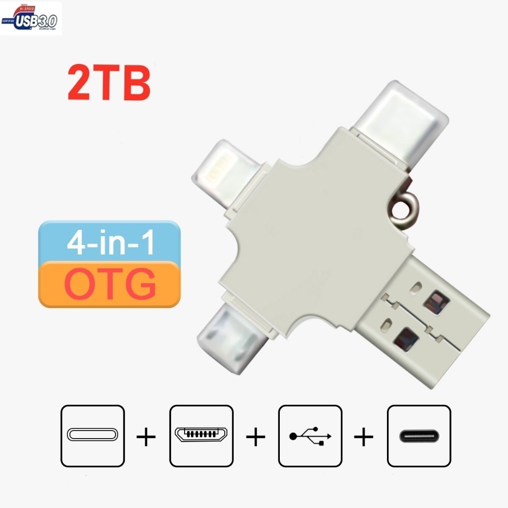 【COD】1tb HP 4 in 1 Flash Drive Fast Speed USB 3.0 2TB OTG Pendrive สําหรับ i/Phone/Tablet/Android/PC