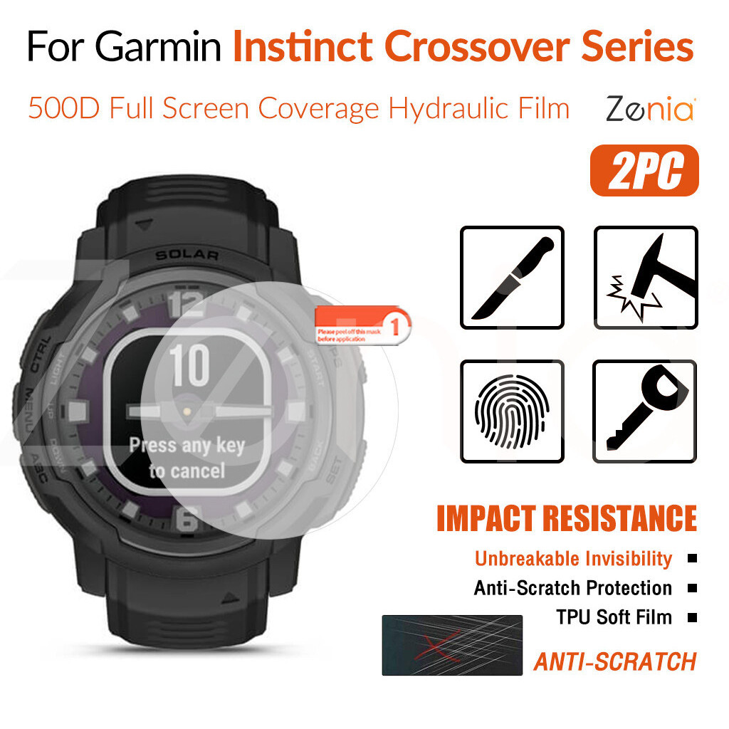 2pcs เต็มหน้าจอขอบโค้งเต็มรูปแบบป้องกันฟิล์มสําหรับ Garmin Instinct Crossover Solar ยุทธวิธีที่มองไม่เห็น TPU ฟิล์มนุ่มป้องกันฟิล์มป้องกันการระเบิด Anti Scratch ฟิล์ม