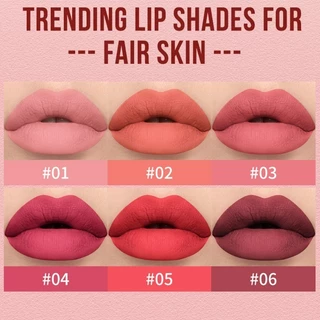 6 สี Matte Long-lasting Moisturizing Lip Gloss Silky Liquid Lip Tint Non Stick Cup ธรรมชาติ Smudging ลิปสติกเครื่องสําอาง