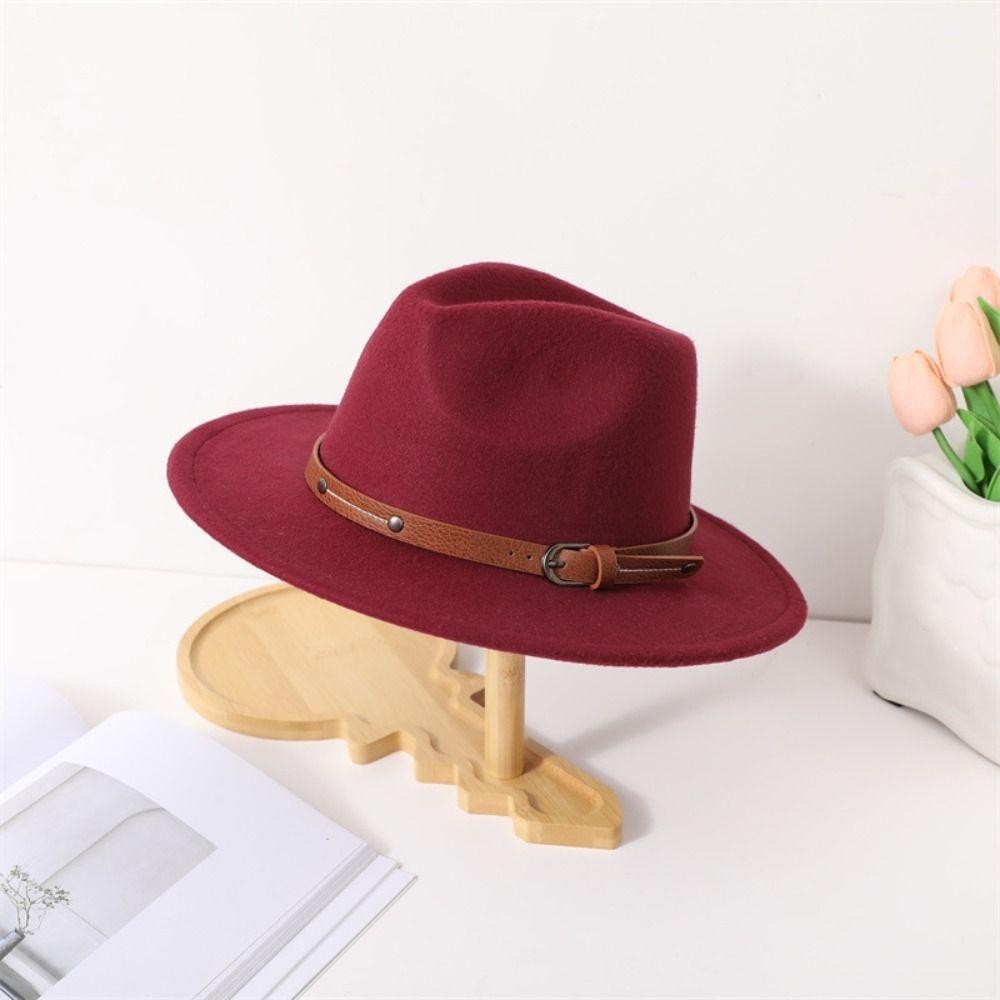 Anxsun3 Felt Fedora หมวก, Soft Vintage ปานามาหมวก,แฟชั่นเข็มขัดหัวเข็มขัด Elegant กว้าง Brim หมวกคาวบอยผู้ชายผู้หญิง ราคา ถูกที่สุด ดีลบีเคเค แกลเลอรีภาพที่ 6