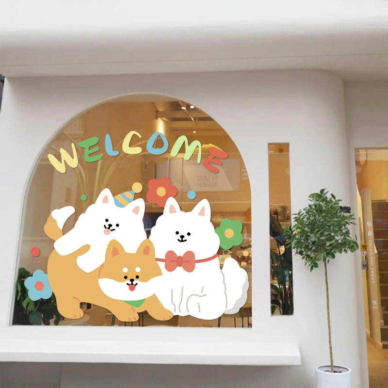 สติกเกอร์สัตว์น่ารัก อิน สไตล์ยินดีต้อนรับสู่ร้านค้าเสื้อผ้าเด็กกระจกหน้าต่างตกแต่งสติกเกอร์ประตูกระจก