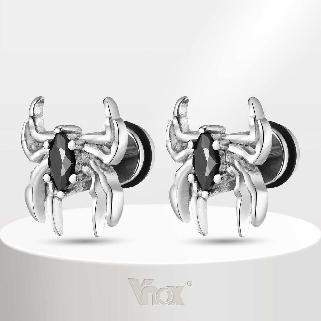 Vnox สีดําหินธรรมชาติเพทายแมงมุมสตั ๊ ดต ่ างหู , เงินสแตนเลสแฟชั ่ น Hiphop ต ่ างหูสําหรับผู ้ ชายเด ็ กเครื ่ องประดั