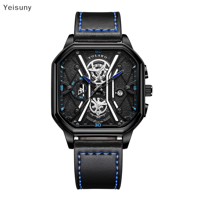 [ Yei ] ใหม ่ Cross-border Square นาฬิกาผู ้ ชายแฟชั ่ น Double Dial Temperament นาฬิกานักเรียน COD