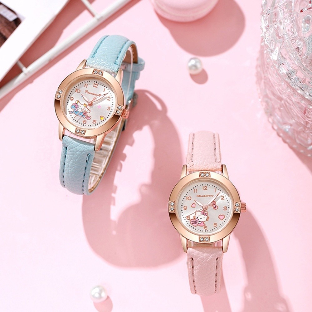 Sanrio Kuromi Melody นาฬิกาควอตซ์สําหรับเด็กผู้หญิง Hello Kitty Cinnamoroll Rose Gold Diamond Stundet นาฬิกาสําหรับเพื่อน
