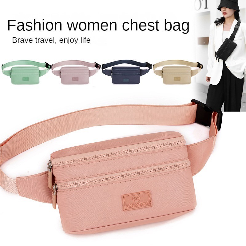 Multi Zippered Women Chest Bag กระเป ๋ ากีฬากลางแจ ้ งสําหรับสาวสีทึบหญิงเอวกระเป ๋ า