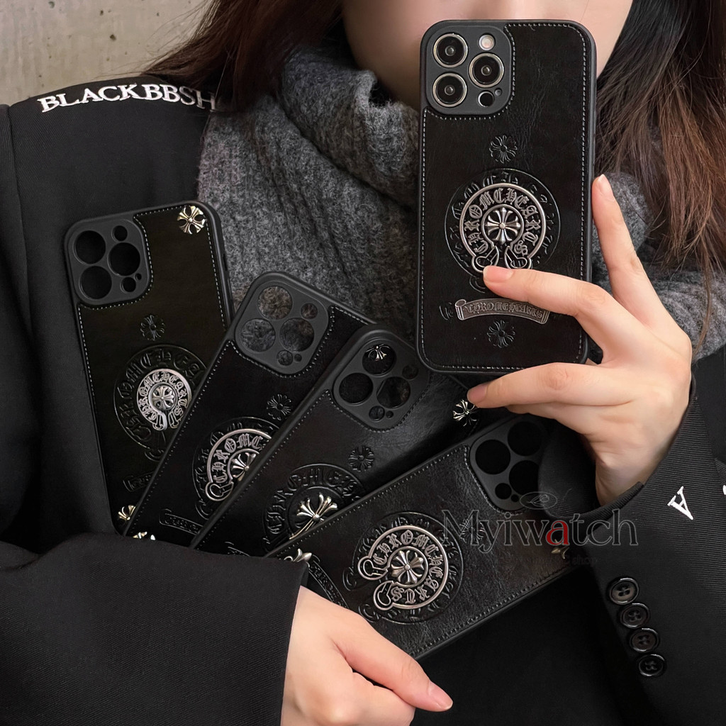 3d โลหะ Chrome Heart หนังสําหรับ iPhone 16 15 14 13 12 11 Pro Max 16 14 15 Plus X XS XR XSMAX การออกแบบเต็มรูปแบบ Anti Falling ฝาครอบ