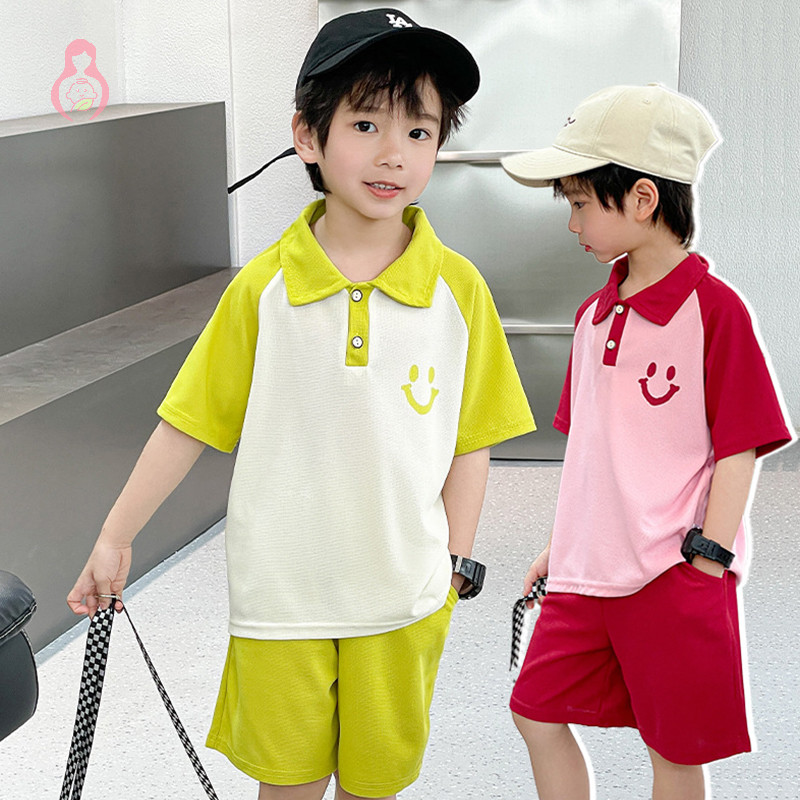 [MMBB ] เสื้อผ้าเด็ก เสื้อโปโลแขนสั้น คอปก และกางเกงขาสั้น สไตล์เกาหลี สําหรับเด็กผู้ชาย และเด็กผู้หญิง 2-9 ขวบ OHG