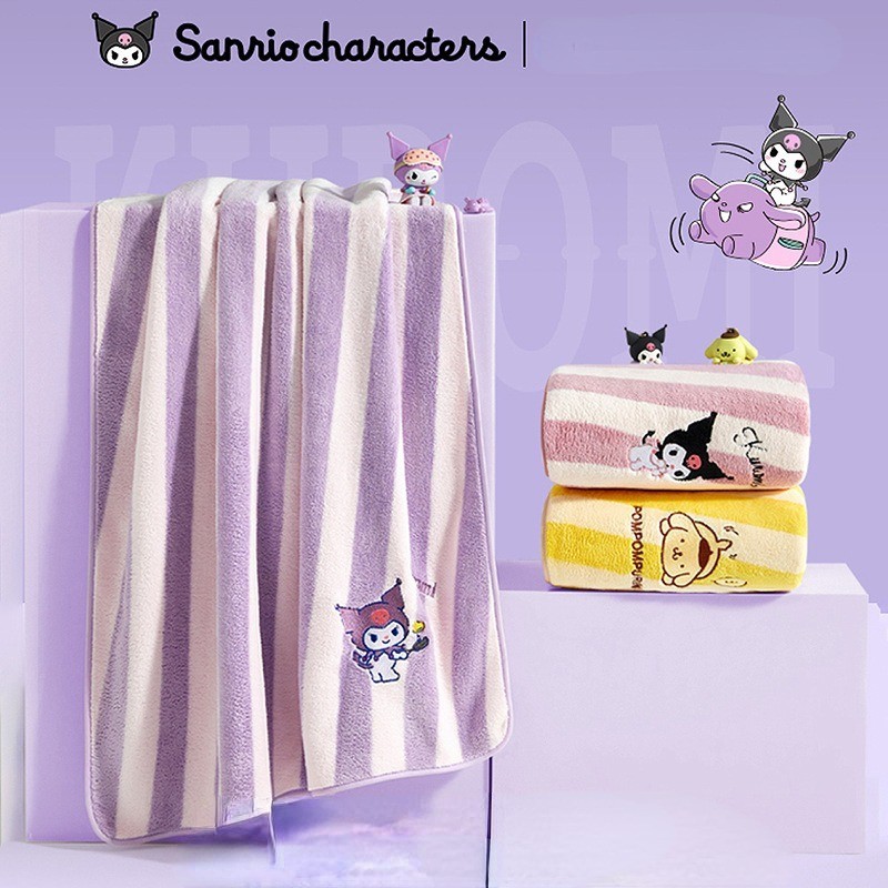 Sanrio 70*140 ซม.ผ้าเช็ดตัวลายผ้าเช็ดตัวชายหาด Kuromi Cinnamoroll Melody ชายผู้หญิงผ้าขนหนูดูดซับ Travel Sport Spa ห้องน้ําว่ายน้ําอุปกรณ์